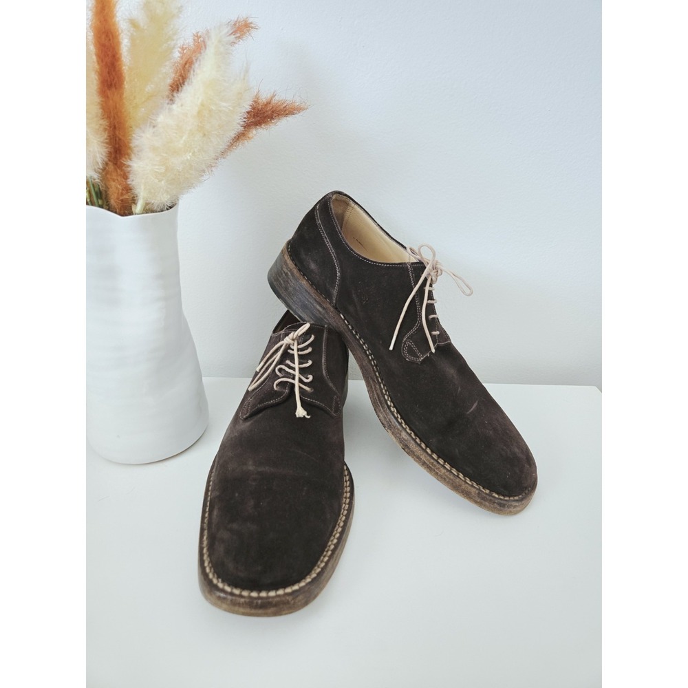 $1285 L.F. LIDFORT Plain Toe DERBY BURNISHED Dark Brown SUEDE Classic Mens US 10